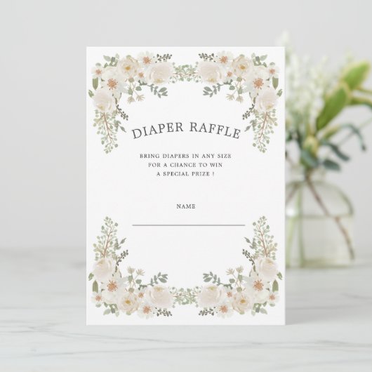 Ivory floral diaper-ticket uitnodiging (Staand voorkant)