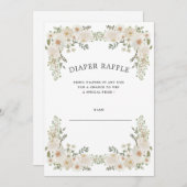 Ivory floral diaper-ticket uitnodiging (Voorkant / Achterkant)