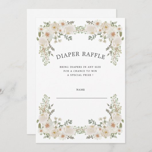 Ivory floral diaper-ticket uitnodiging (Voorkant / Achterkant)