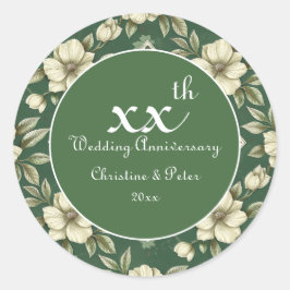 Ivory Floral en Smaragd Trouwdagjubileum Ronde Sticker