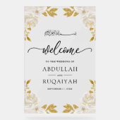  Ivory Floral Gold Muslim Wedding Welcome Acryl Bord (Voorkant)