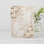 Ivory Floral Marble Gilded Frame Wedding Kaart (Staand voorkant)