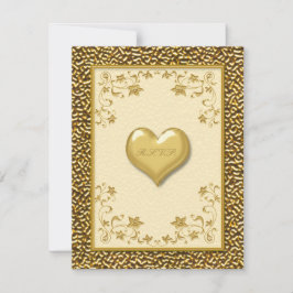 Ivory Floral met Gold Heart RSVP-kaart RSVP Kaartje