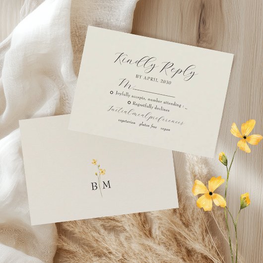 Ivory Floral Monogram Wedding RSVP Kaartje