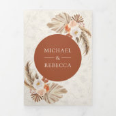 Ivory Floral Pampas Terracotta QR Code Weddenschap Drieluik Uitnodiging (Cover)