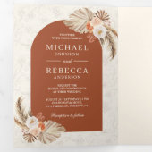 Ivory Floral Pampas Terracotta QR Code Weddenschap Drieluik Uitnodiging (Binnenzijde eerst)