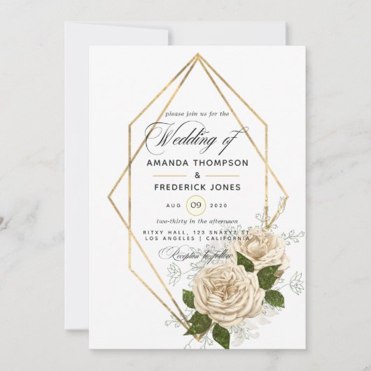 Ivory Floral Polygonal Rustic Wedding Kaart (Voorkant)
