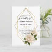 Ivory Floral Polygonal Rustic Wedding Kaart (Staand voorkant)