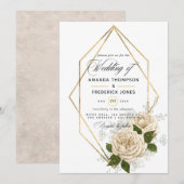 Ivory Floral Polygonal Rustic Wedding Kaart (Voorkant / Achterkant)