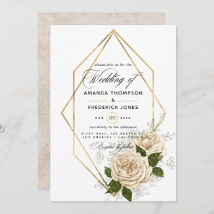 Ivory Floral Polygonal Rustic Wedding Kaart