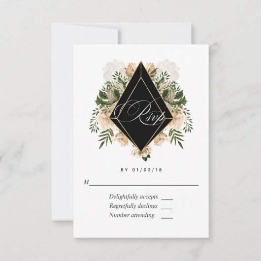 Ivory Floral Polygonal Rustic Wedding RSVP Kaartje (Voorkant)