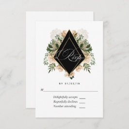 Ivory Floral Polygonal Rustic Wedding RSVP Kaartje