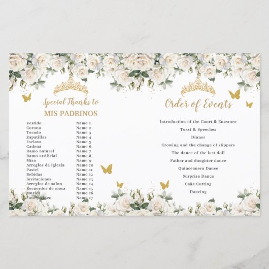 Ivory Floral Quinceanera Evenementenprogramma (Achterkant)