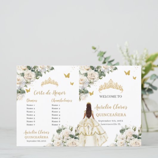 Ivory Floral Quinceanera Evenementenprogramma (Staand voorkant)