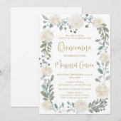 Ivory Floral Quinceñera Kaart (Voorkant / Achterkant)