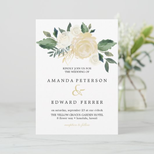 Ivory Floral Rozen bouquet bruiloft Kaart (Staand voorkant)