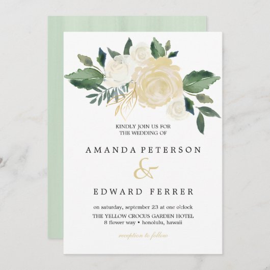 Ivory Floral Rozen bouquet bruiloft Kaart (Voorkant / Achterkant)