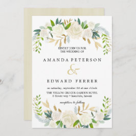 Ivory Floral Rozen bruiloft zwart roze Kaart