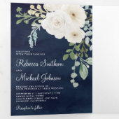 Ivory Floral Sage Green laat foto's marinevrouw Drieluik Uitnodiging (Binnenzijde eerst)