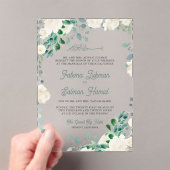 Ivory Floral Sage Green Leaves Islamic Wedding Acryl Uitnodigingen (Insitu (Draagbaar))