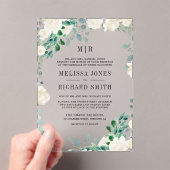 Ivory Floral Sage Green Leaves Wedding Acryl Uitnodigingen (Insitu (Draagbaar))