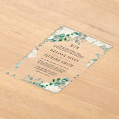 Ivory Floral Sage Green Leaves Wedding Acryl Uitnodigingen (Laagn)