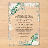 Ivory Floral Sage Green Leaves Wedding Acryl Uitnodigingen (Voorkant)