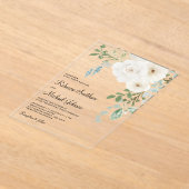 Ivory Floral Sage Green Leaves Wedding Acryl Uitnodigingen (Laagn)