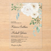 Ivory Floral Sage Green Leaves Wedding Acryl Uitnodigingen (Voorkant)