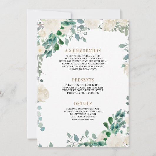 Ivory Floral Sage Green lekt alles in één bruiloft Kaart (Achterkant)
