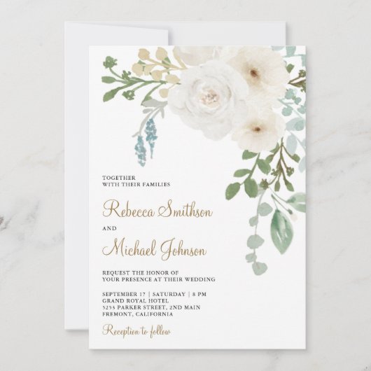 Ivory Floral Sage Green lekt alles in één bruiloft Kaart (Voorkant)