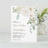 Ivory Floral Sage Green lekt alles in één bruiloft Kaart (Staand voorkant)