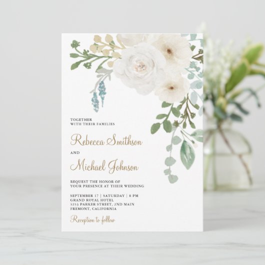 Ivory Floral Sage Green lekt alles in één bruiloft Kaart (Staand voorkant)