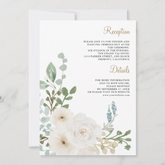 Ivory Floral Sage Green lekt alles in één bruiloft Kaart (Achterkant)
