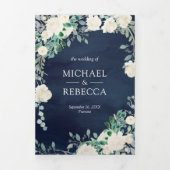 Ivory Floral Sage Green Navy Blue QR Code Weddensc Drieluik Uitnodiging (Cover)