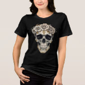 Ivory Floral Skull | Gothic Halloween Costume Tee Tri-Blend Shirt (Voorkant)