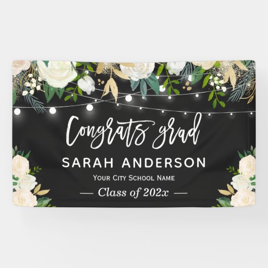 Ivory Floral String Lights Afstuderen Afstuderen Spandoek