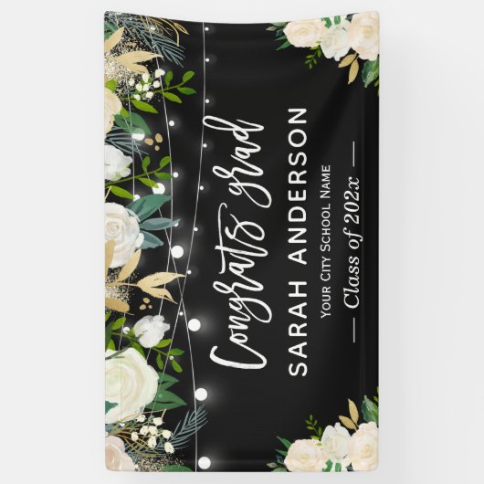 Ivory Floral String Lights Afstuderen Afstuderen Spandoek (Verticaal)