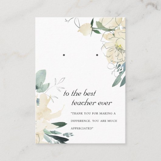 IVORY FLORAL TEACHER GIFT EARRING DISPLAY-KAART PLAATSKAARTJE (Voorkant)