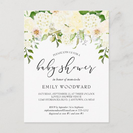 Ivory Floral Waterverf Baby shower Briefkaart (Voorkant)