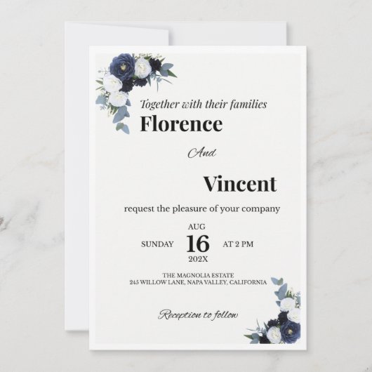 Ivory Floral Wedding Invitation Kaart (Voorkant)