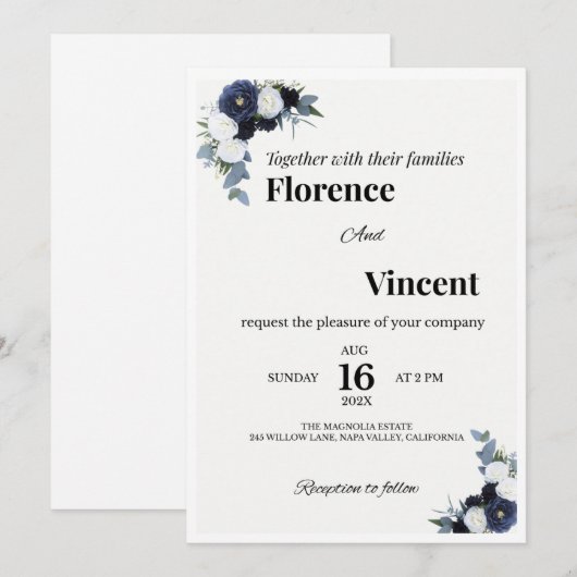 Ivory Floral Wedding Invitation Kaart (Voorkant / Achterkant)