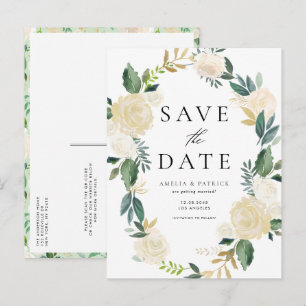 Ivory Floral Wreath QR Code Save the Date Aankondigingskaart