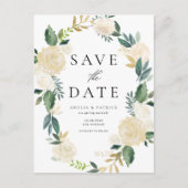 Ivory Floral Wreath QR Code Save the Date Aankondigingskaart (Voorkant)