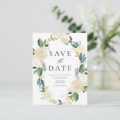 Ivory Floral Wreath QR Code Save the Date Aankondigingskaart (Staand voorkant)