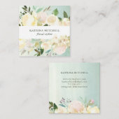 Ivory Floral | Zachte groene Waterverf Vierkante Visitekaartje (Voorkant / Achterkant)