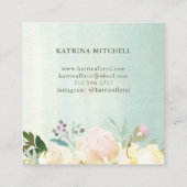Ivory Floral | Zachte groene Waterverf Vierkante Visitekaartje (Achterkant)