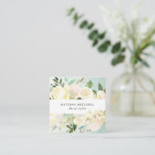 Ivory Floral | Zachte groene Waterverf Vierkante Visitekaartje (Staand voorkant)