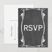 Ivory Flourish Chalkboard RSVP Briefkaart (Voorkant / Achterkant)