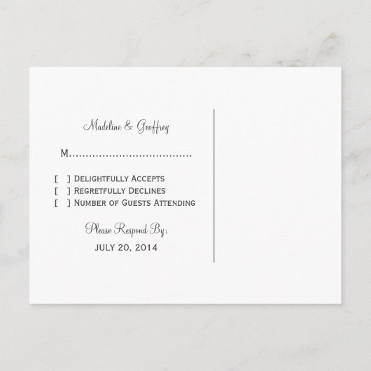 Ivory Flourish Chalkboard RSVP Briefkaart (Achterkant)